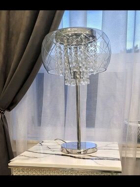 2 Crystal Accent Table Lamps in Clear and Silver